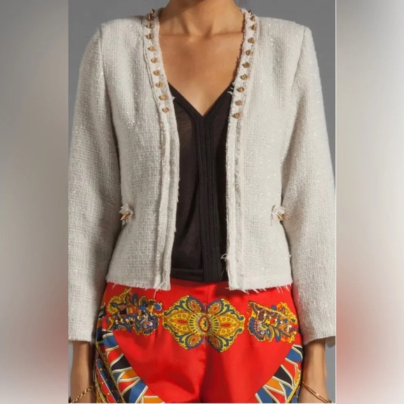 LOVERS + FRIENDS Because Im Addicted en Vogue Jacket CREAM TWEED/STUDDED Sz XS